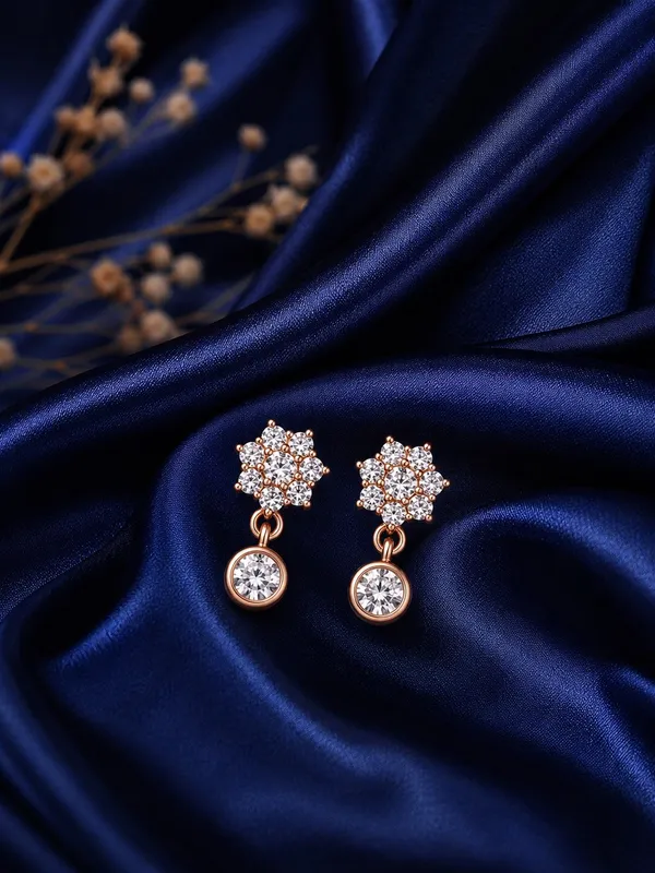 925_Sterling_Silver_22K_Rose_Gold_Plated_Sparkling_CZ_Floral_Drop_Earrings