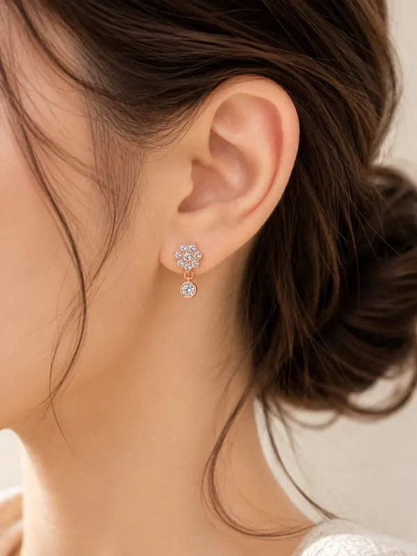 925_Sterling_Silver_22K_Rose_Gold_Plated_Sparkling_CZ_Floral_Drop_Earrings