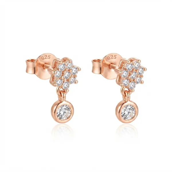 925_Sterling_Silver_22K_Rose_Gold_Plated_Sparkling_CZ_Floral_Drop_Earrings
