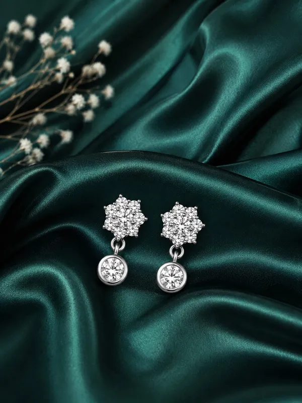 925_Sterling_Silver_Sparkling_CZ_Floral_Drop_Earrings