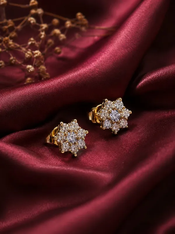 925_Sterling_Silver_22K_Gold_Plated_Sparkling_Sunflower_Stud_Earrings