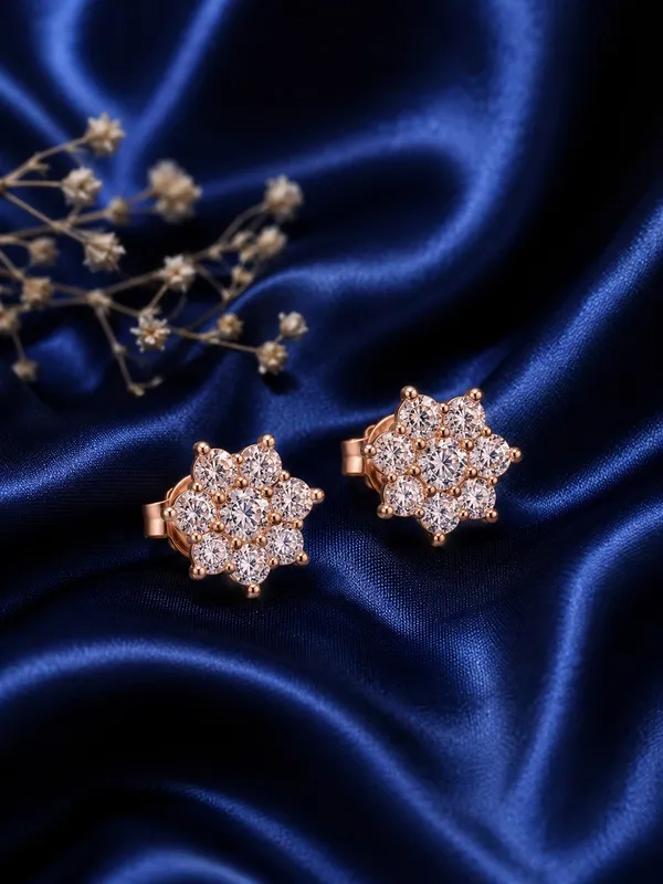 925_Sterling_Silver_22K_Rose_Gold_Plated_Sparkling_Sunflower_Stud_Earrings