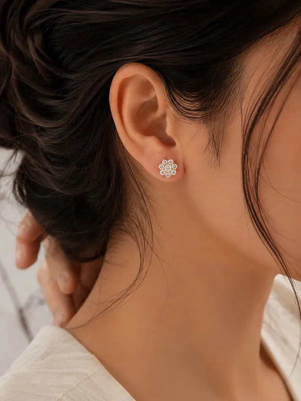 925_Sterling_Silver_22K_Rose_Gold_Plated_Sparkling_Sunflower_Stud_Earrings