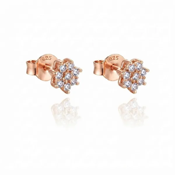 925_Sterling_Silver_22K_Rose_Gold_Plated_Sparkling_Sunflower_Stud_Earrings