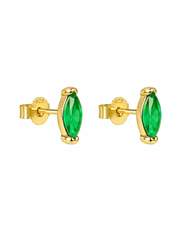 925_Sterling_Silver_22K_Gold_Plated_Green_Marquise_Stone_Stud_Earrings