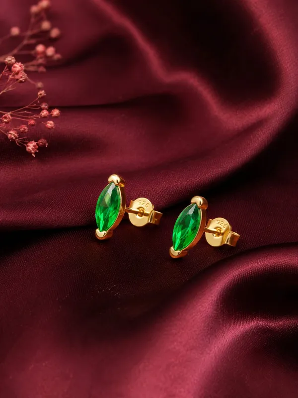 925_Sterling_Silver_22K_Gold_Plated_Green_Marquise_Stone_Stud_Earrings