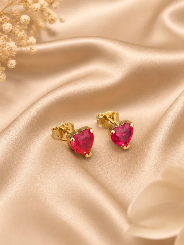 925_Sterling_Silver_22K_Gold_Plated_Sparkling_Pink_Heart_Stud_Earrings