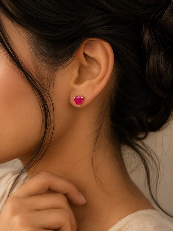 925_Sterling_Silver_22K_Gold_Plated_Sparkling_Pink_Heart_Stud_Earrings