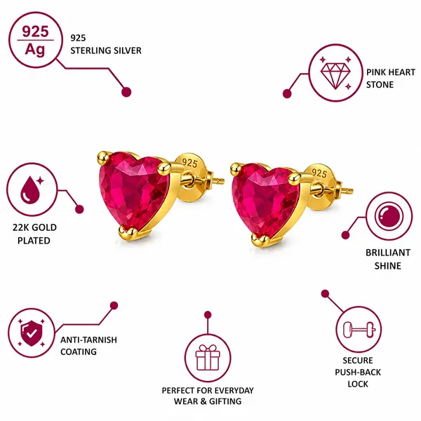 925_Sterling_Silver_22K_Gold_Plated_Sparkling_Pink_Heart_Stud_Earrings