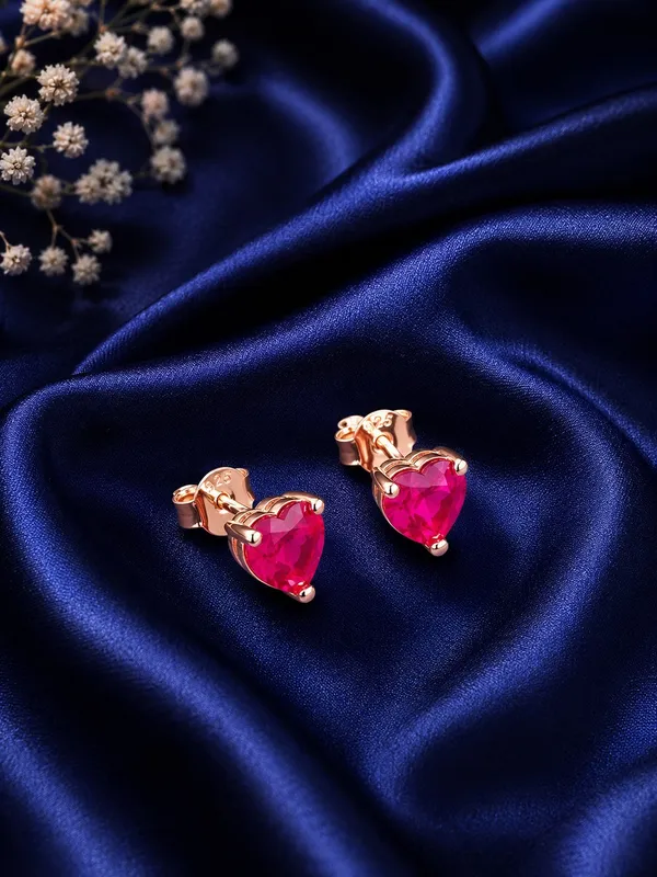 925_Sterling_Silver_22K_Rose_Gold_Plated_Sparkling_Pink_Heart_Stud_Earrings
