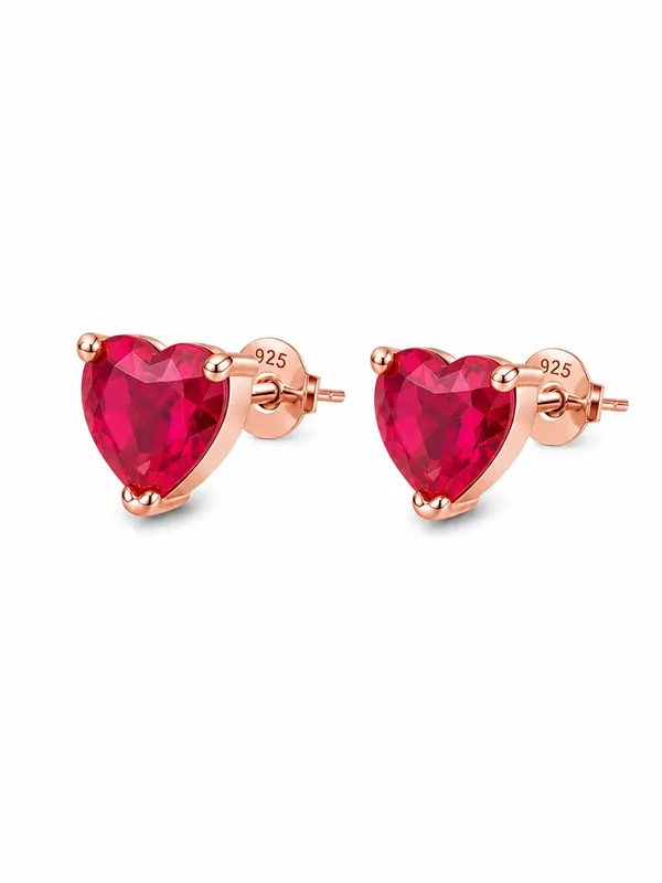 925_Sterling_Silver_22K_Rose_Gold_Plated_Sparkling_Pink_Heart_Stud_Earrings