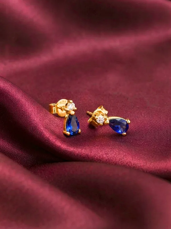 925_Sterling_Silver_22K_Gold_Plated_Sparkling_Blue_Teardrop_Stud_Earrings