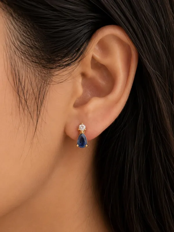 925_Sterling_Silver_22K_Gold_Plated_Sparkling_Blue_Teardrop_Stud_Earrings