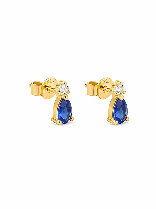 925_Sterling_Silver_22K_Gold_Plated_Sparkling_Blue_Teardrop_Stud_Earrings