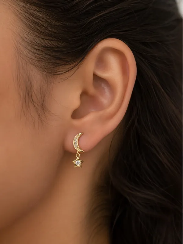 925_Sterling_Silver_22K_Gold_Plated_Sparkling_Moon_&_Star_Drop_Earrings