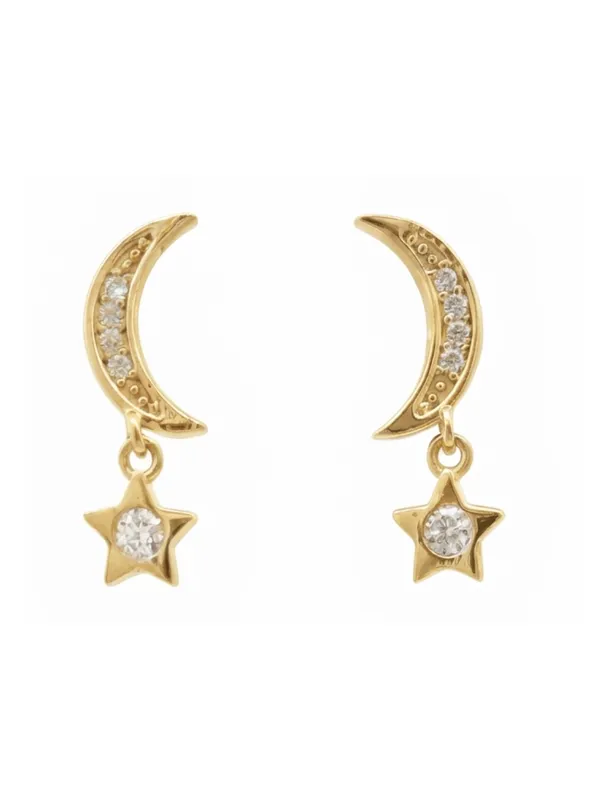 925_Sterling_Silver_22K_Gold_Plated_Sparkling_Moon_&_Star_Drop_Earrings