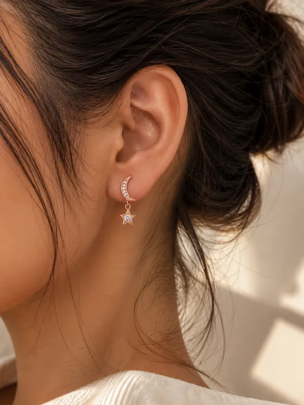 925_Sterling_Silver_22K_Rose_Gold_Plated_Sparkling_Moon_&_Star_Drop_Earrings