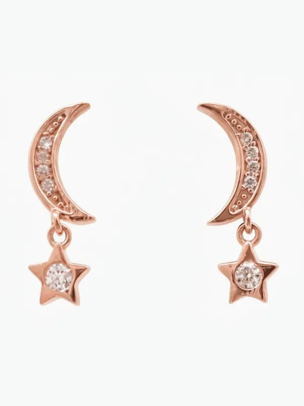 925_Sterling_Silver_22K_Rose_Gold_Plated_Sparkling_Moon_&_Star_Drop_Earrings