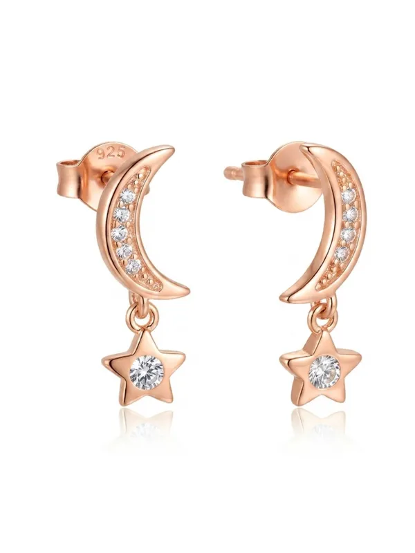 925_Sterling_Silver_22K_Rose_Gold_Plated_Sparkling_Moon_&_Star_Drop_Earrings