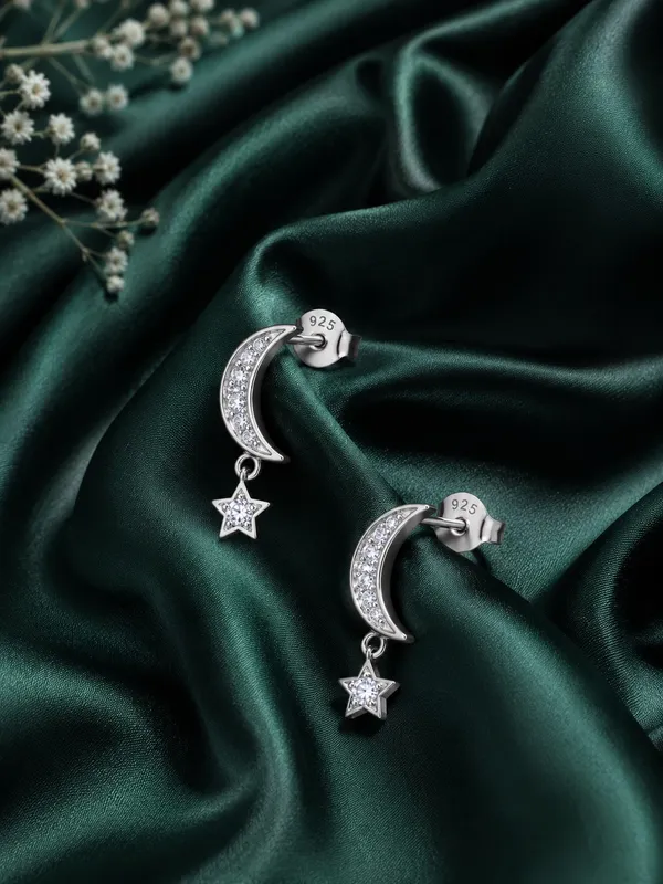 925_Sterling_Silver_Sparkling_Moon_&_Star_Drop_Earrings