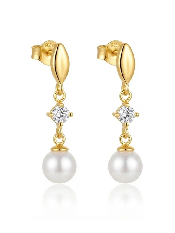 925_Sterling_Silver_22K_Gold_Plated_Sparkling_CZ_Pearl_Drop_Earrings