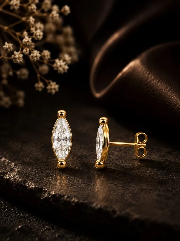 925_Sterling_Silver_22K_Gold_Plated_Sparkling_CZ_Marquise_Stud_Earrings