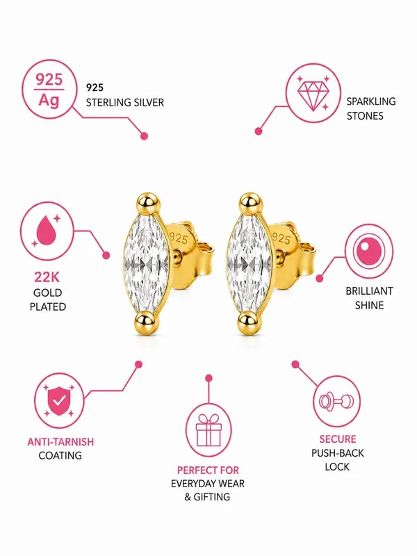 925_Sterling_Silver_22K_Gold_Plated_Sparkling_CZ_Marquise_Stud_Earrings