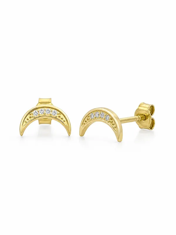 925_Sterling_Silver_22K_Gold_Plated_Sparkling_CZ_Crescent_Moon_Stud_Earrings