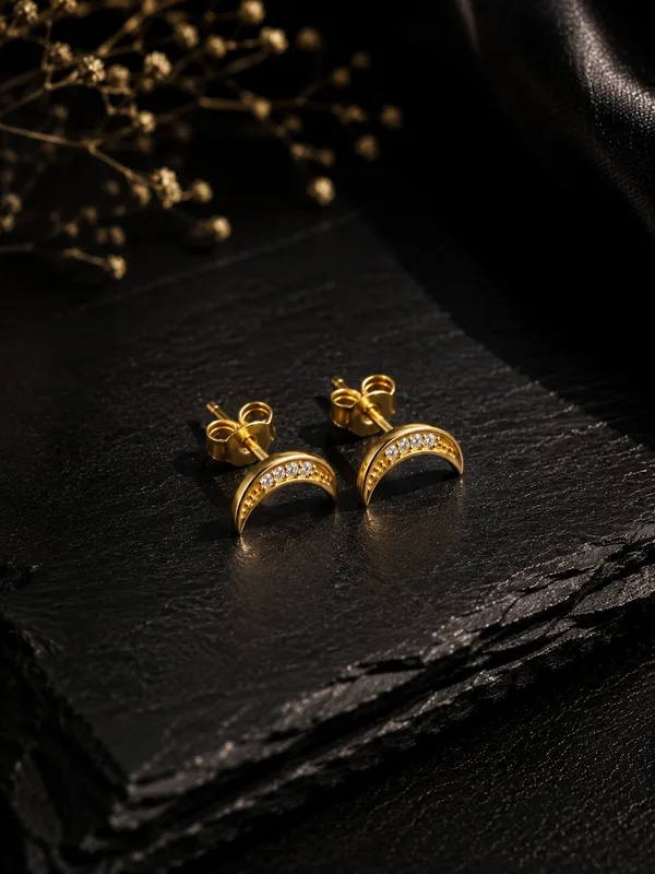 925_Sterling_Silver_22K_Gold_Plated_Sparkling_CZ_Crescent_Moon_Stud_Earrings