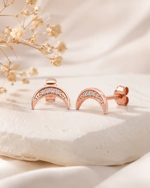 925_Sterling_Silver_22K_Rose_Gold_Plated_Sparkling_CZ_Crescent_Moon_Stud_Earrings