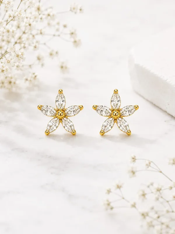 925_Sterling_Silver_22K_Gold_Plated_Sparkling_Lily_Earrings