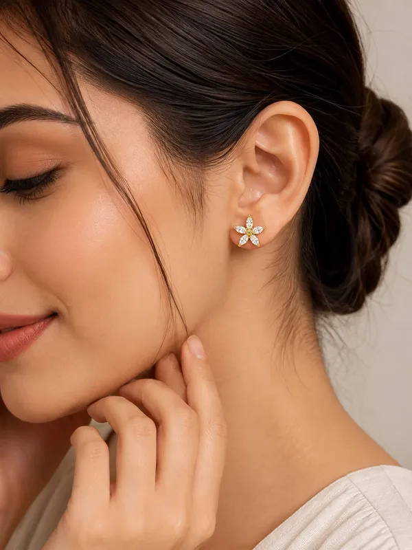 925_Sterling_Silver_22K_Gold_Plated_Sparkling_Lily_Earrings