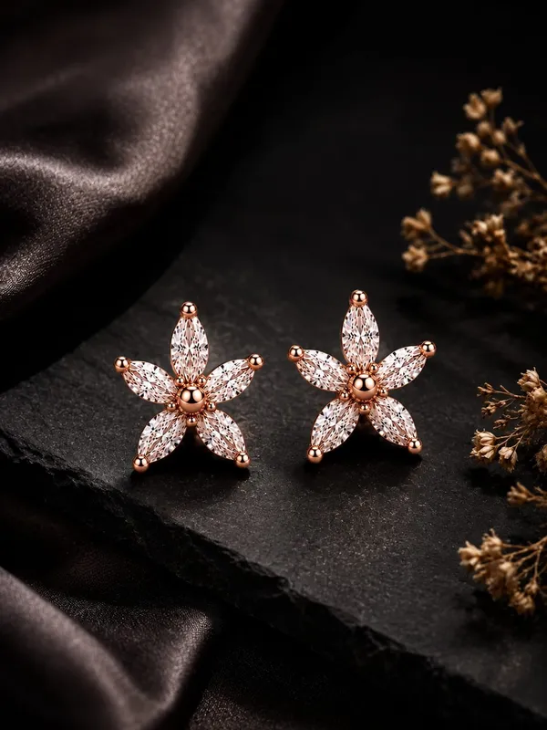 925_Sterling_Silver_22K_Rose_Gold_Plated_Sparkling_Lily_Earrings
