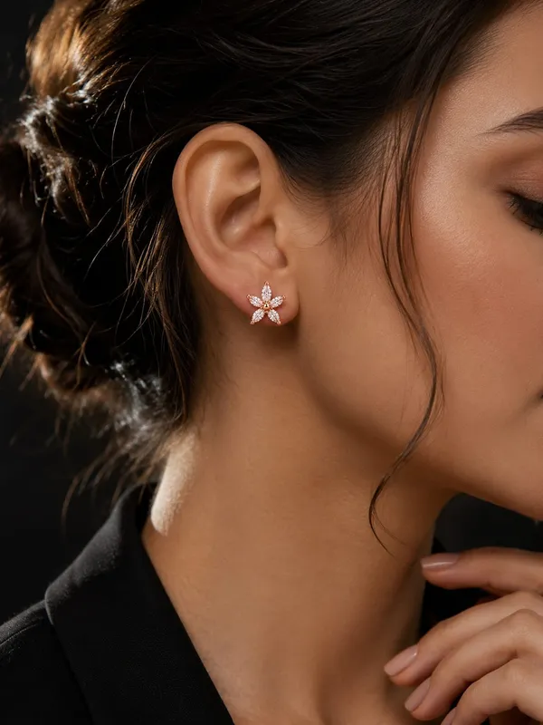 925_Sterling_Silver_22K_Rose_Gold_Plated_Sparkling_Lily_Earrings