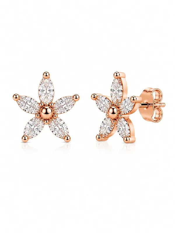 925_Sterling_Silver_22K_Rose_Gold_Plated_Sparkling_Lily_Earrings