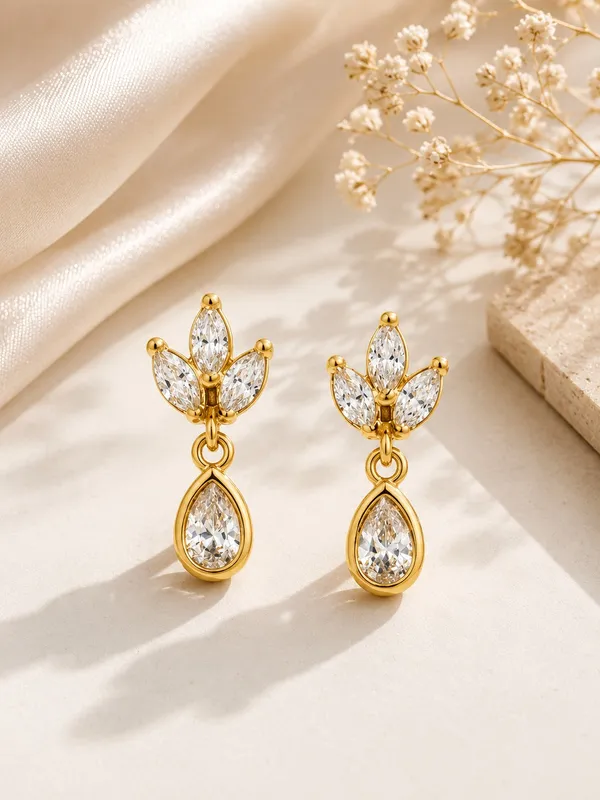 925_Sterling_Silver_22K_Gold_Plated_CZ_Princess_Tear_Drop_Earrings