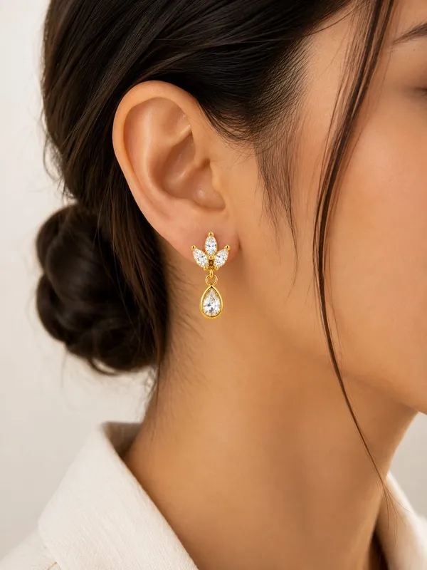 925_Sterling_Silver_22K_Gold_Plated_CZ_Princess_Tear_Drop_Earrings