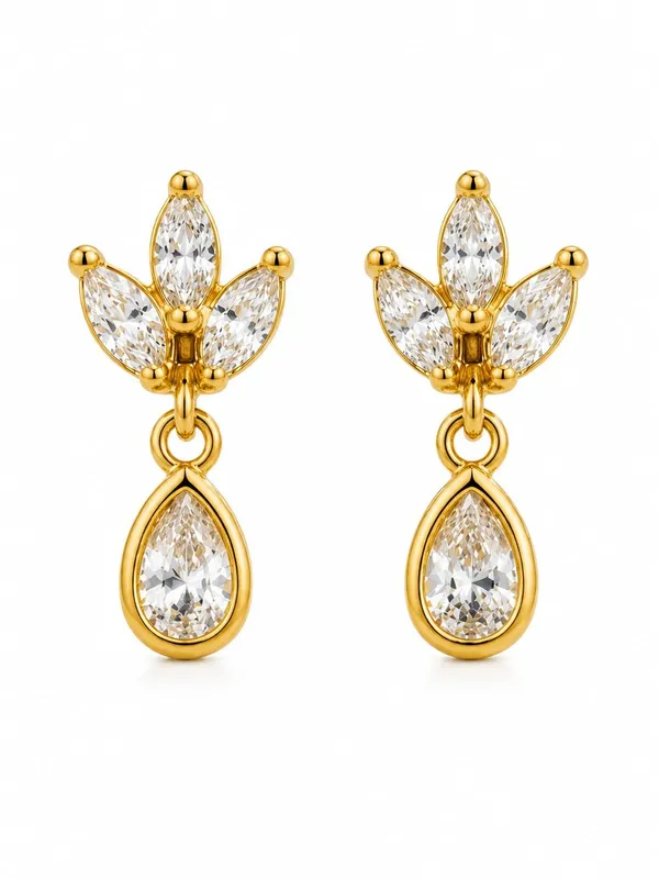 925_Sterling_Silver_22K_Gold_Plated_CZ_Princess_Tear_Drop_Earrings