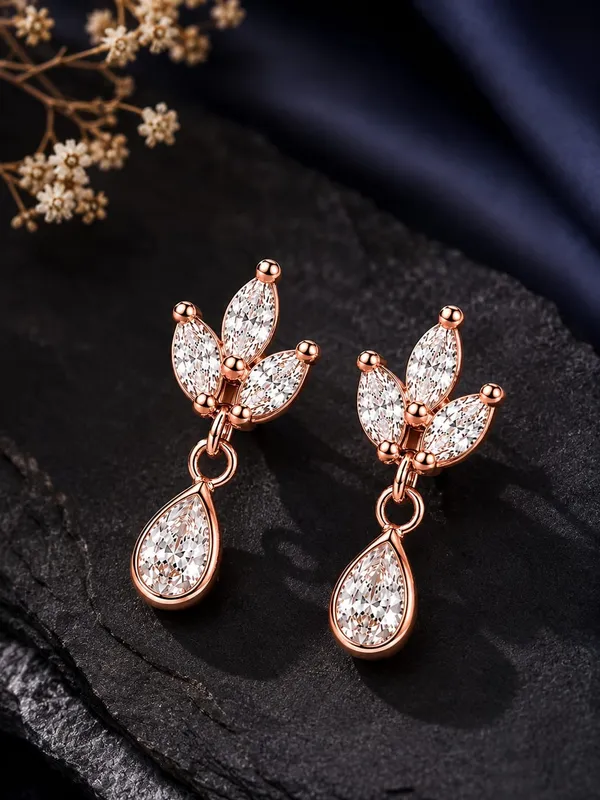 925_Sterling_Silver_22K_Rose_Gold_Plated_CZ_Princess_Tear_Drop_Earrings