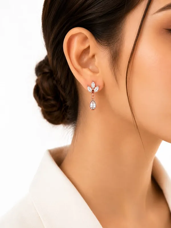 925_Sterling_Silver_22K_Rose_Gold_Plated_CZ_Princess_Tear_Drop_Earrings