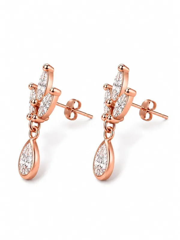 925_Sterling_Silver_22K_Rose_Gold_Plated_CZ_Princess_Tear_Drop_Earrings