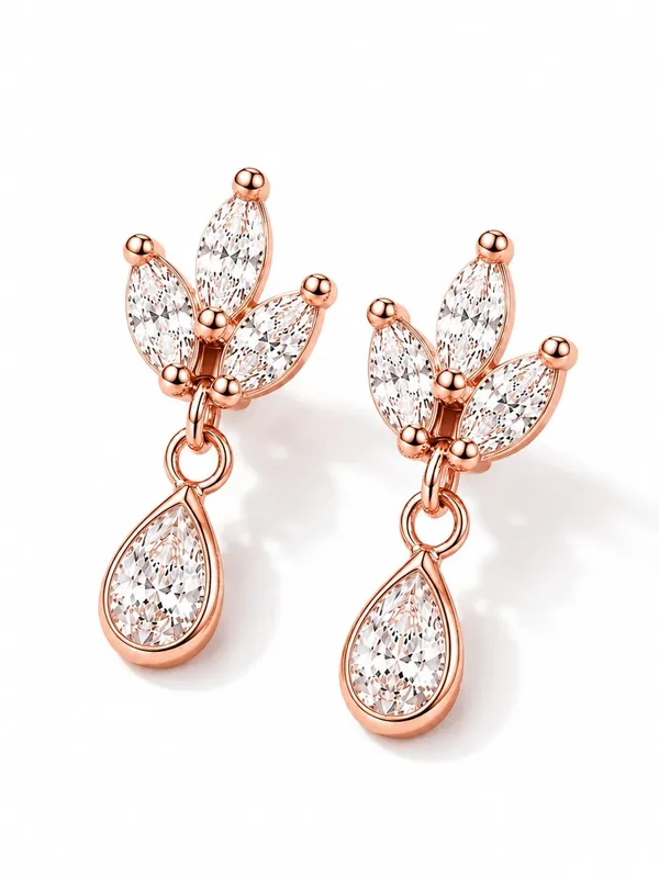 925_Sterling_Silver_22K_Rose_Gold_Plated_CZ_Princess_Tear_Drop_Earrings