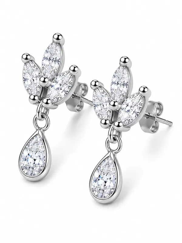 925_Sterling_Silver_CZ_Princess_Tear_Drop_Earrings