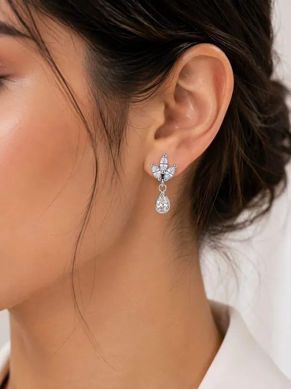 925_Sterling_Silver_CZ_Princess_Tear_Drop_Earrings