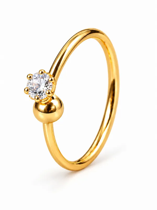 925_Sterling_Silver_22K_Gold_Plated_Cubic_Zirconia_CZ_Single_Stone_Ball_Nose_Ring