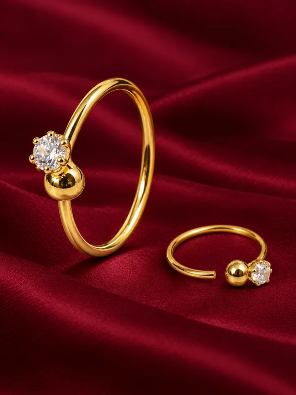 925_Sterling_Silver_22K_Gold_Plated_Cubic_Zirconia_CZ_Single_Stone_Ball_Nose_Ring