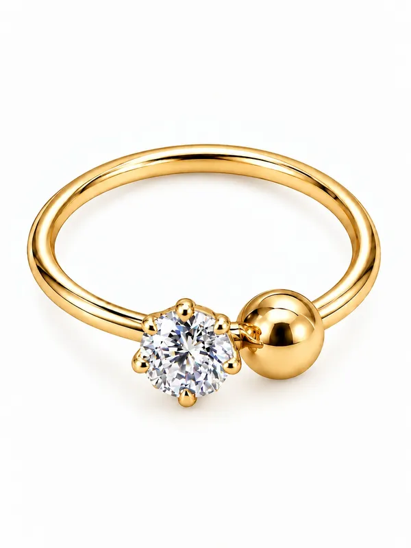925_Sterling_Silver_22K_Gold_Plated_Cubic_Zirconia_CZ_Single_Stone_Ball_Nose_Ring