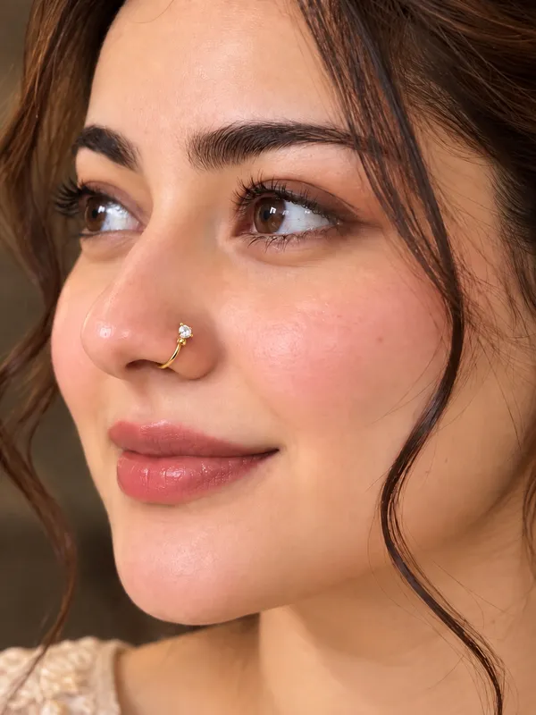 925_Sterling_Silver_22K_Gold_Plated_Cubic_Zirconia_CZ_Single_Stone_Ball_Nose_Ring