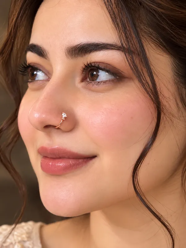 925_Sterling_Silver_22K_Rose_Gold_Plated_Cubic_Zirconia_CZ_Single_Stone_Ball_Nose_Ring