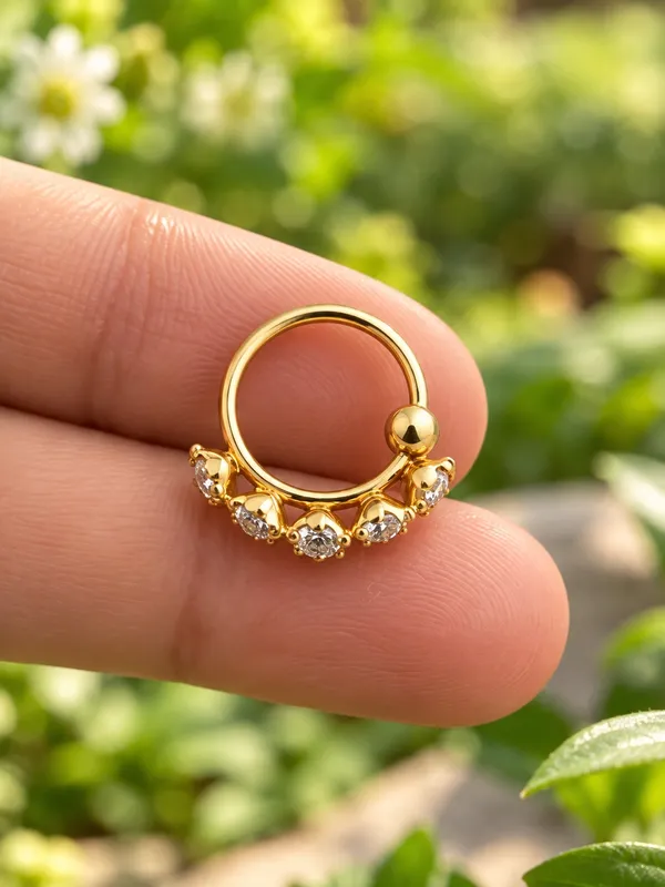 925_Sterling_Silver_22K_Gold_Plated_Five_Stone_CZ_Nose_Ring